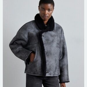 Sandro NWT Women’s Grey Shearling Oversized Coat